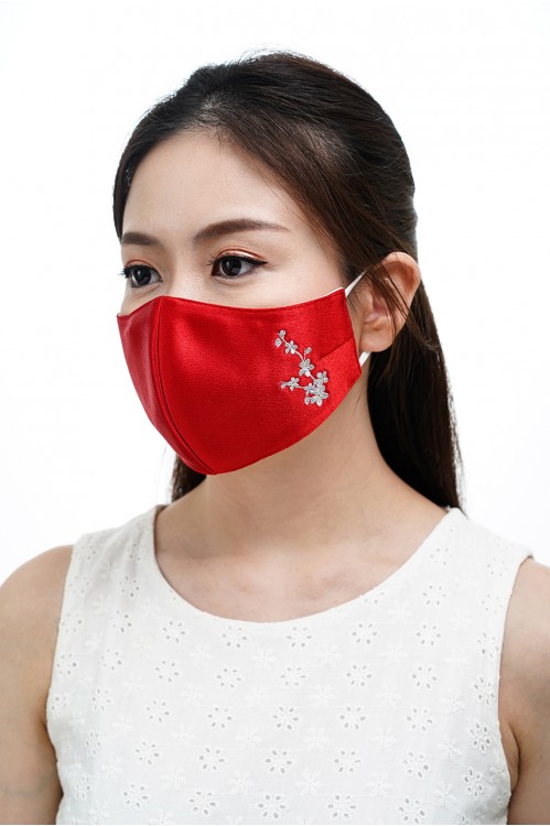 Ear Loop - Embroidered Cherry Blossom Mask (Silver Florals)