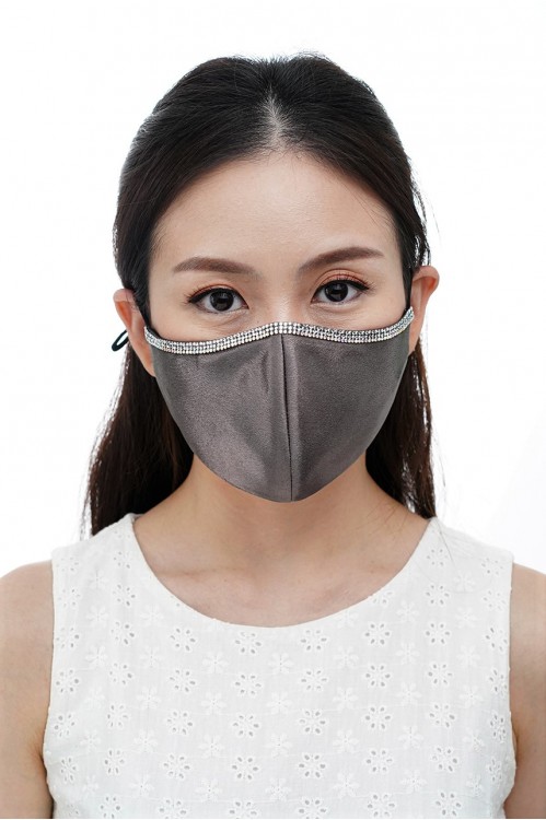 Ear Loop - Satin Silk Crystal Mask (Charcoal)