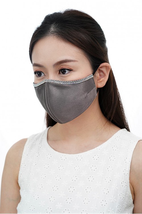 Ear Loop - Satin Silk Crystal Mask (Charcoal)