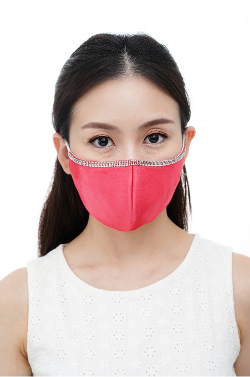Ear Loop - Satin Silk Crystal Mask (Electric Pink)