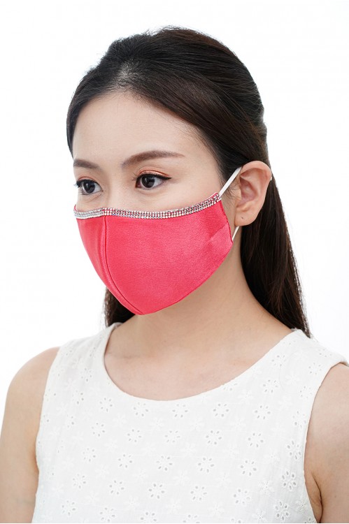 Ear Loop - Satin Silk Crystal Mask (Electric Pink)