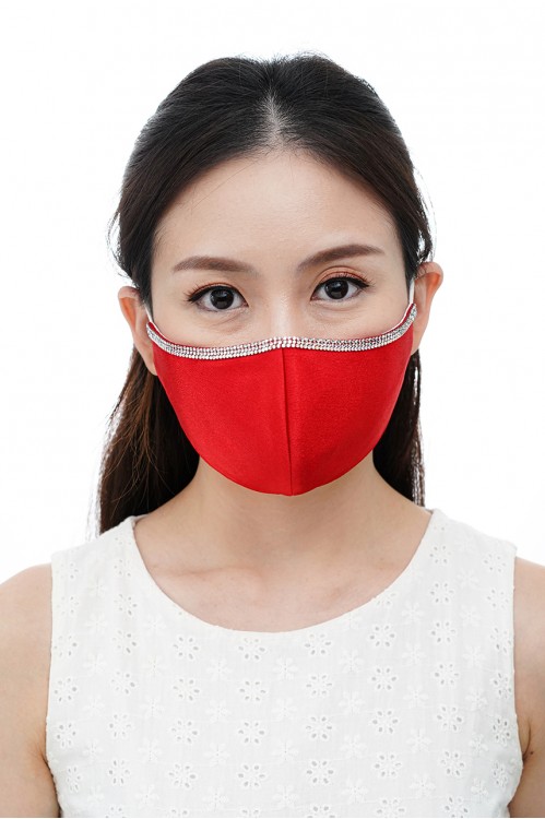 Ear Loop - Satin Silk Crystal Mask (Scarlet Red)