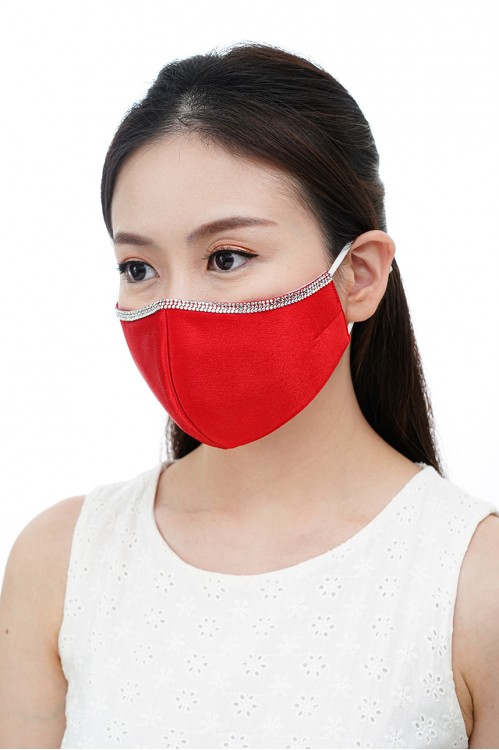 Ear Loop - Satin Silk Crystal Mask (Scarlet Red)