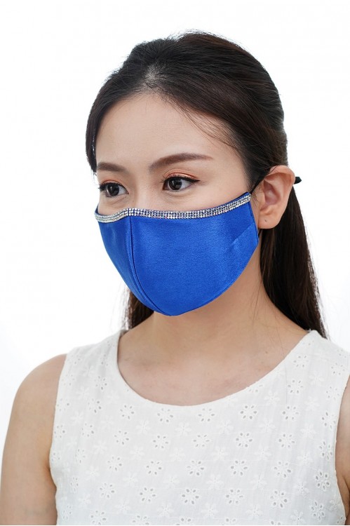 Ear Loop - Satin Silk Crystal Mask (Royal Blue)