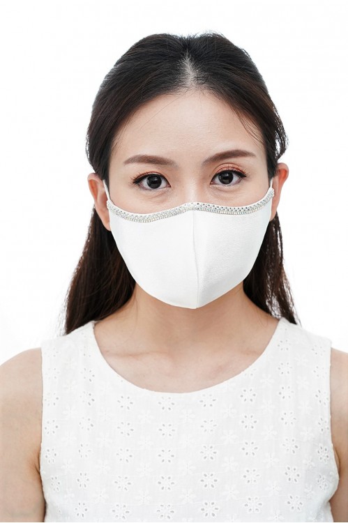 Ear Loop - Satin Silk Crystal Mask (White)
