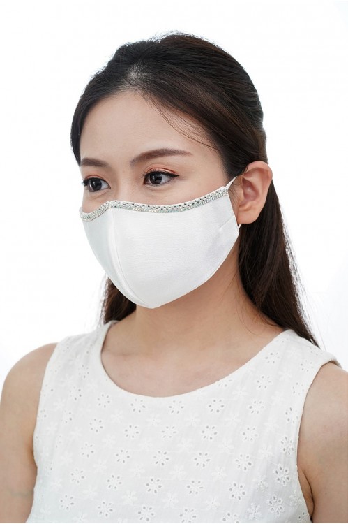 Ear Loop - Satin Silk Crystal Mask (White)