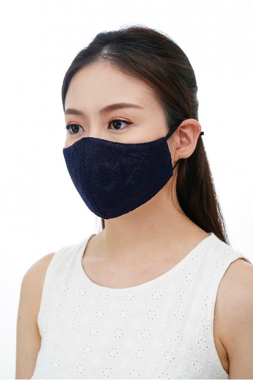 Ear Loop - Embossed Lace Mask (Navy)