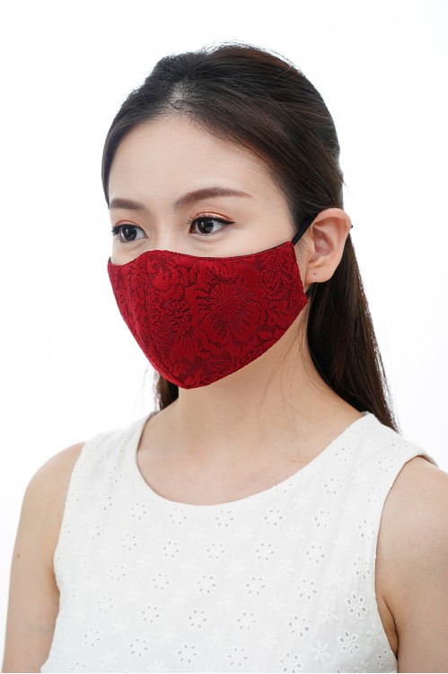 Ear Loop - Embossed Lace Mask (Maroon)