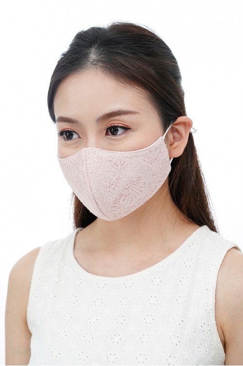 Ear Loop - Embossed Lace Mask (Babypink)