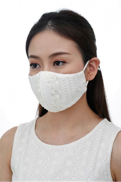 Ear Loop - Symmetrical Beaded White Lace Mask