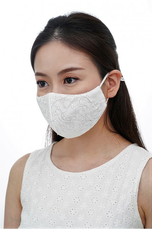 Ear Loop - Silver-lined Lace Mask (White)