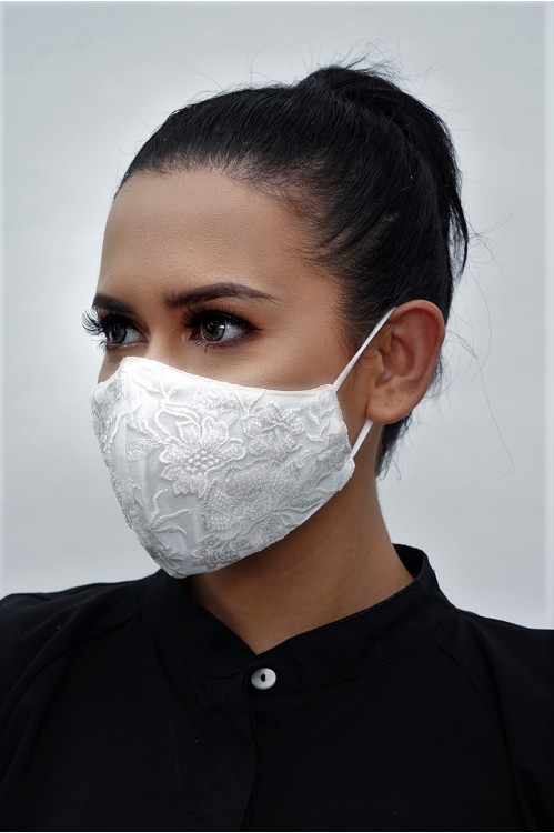 Ear Loop - Beaded White Lace Mask