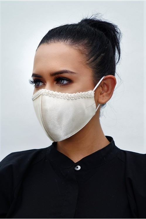 Ear Loop - Lace Trim Satin Mask (Light Gold)