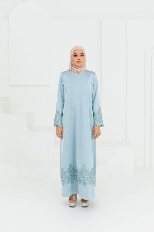 Lace Embroidery Jubah (Silver Blue)