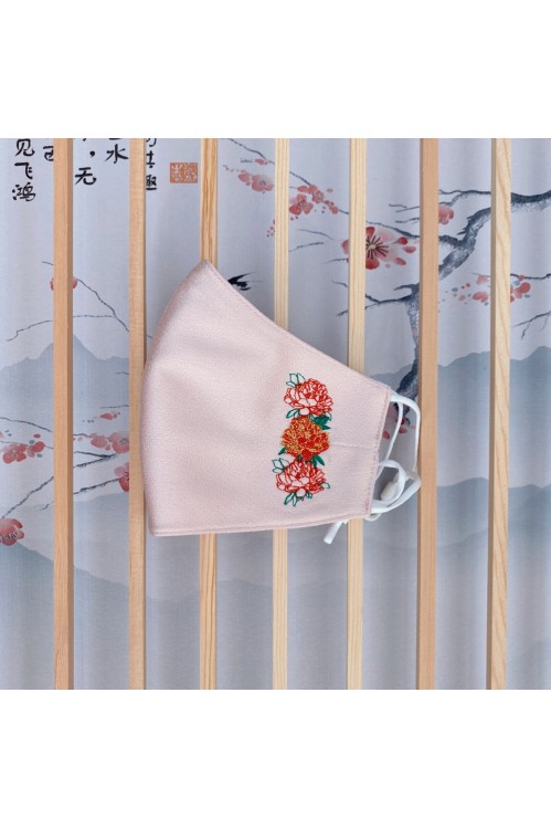 Ear Loop - Embroidered Peony Mask (Nude Blush)