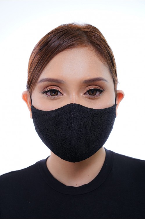 Ear Loop - Embossed Lace Mask (Black)