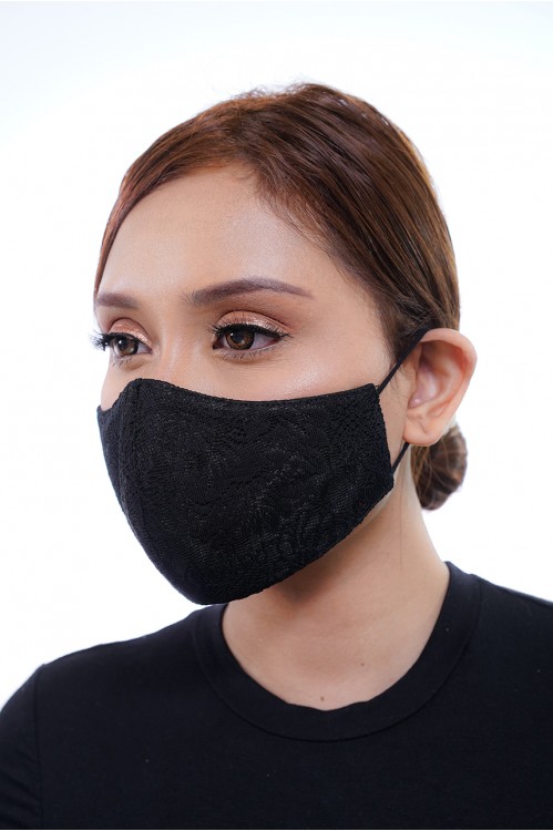 Ear Loop - Embossed Lace Mask (Black)