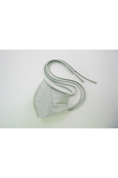 Tie Back - Satin Silk Crystal Mask (Light Olive)