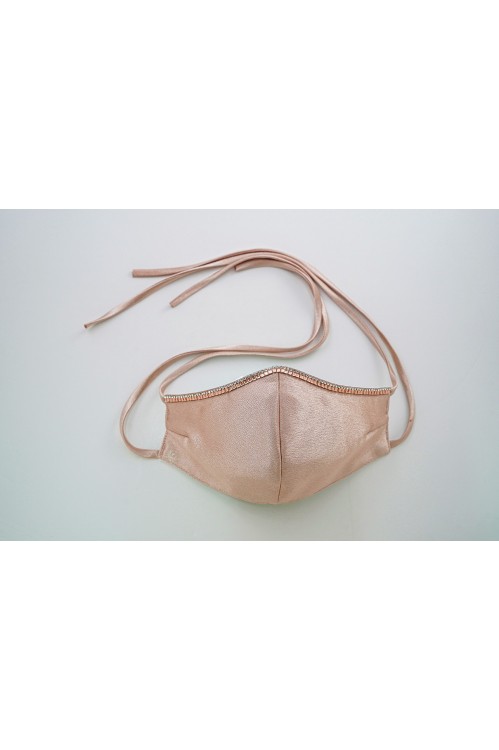 Tie Back - Satin Silk Crystal Mask (Peach)