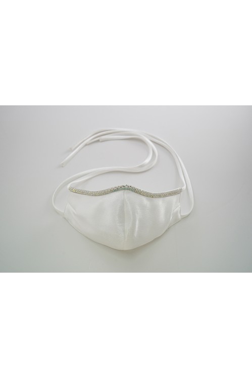 Tie Back - Satin Silk Crystal Mask (White)
