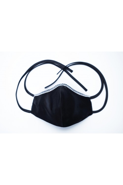 Tie Back - Satin Silk Crystal Mask (Black)