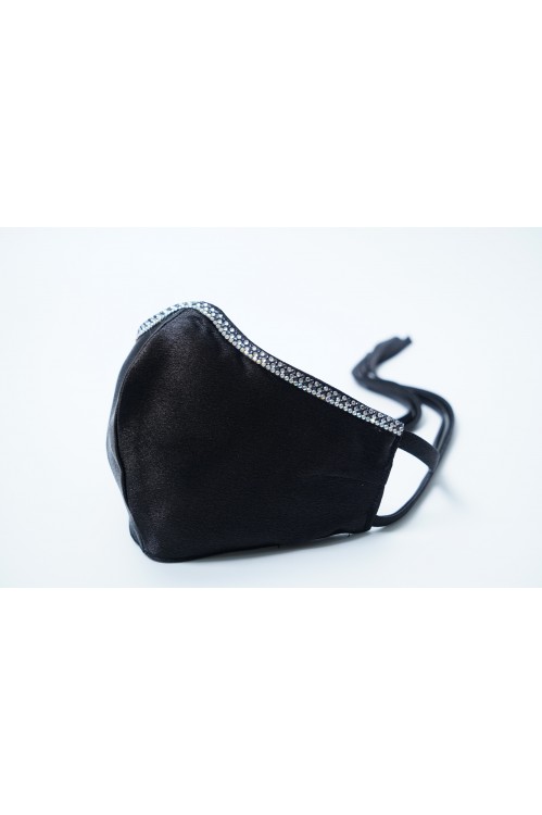 Tie Back - Satin Silk Crystal Mask (Black)