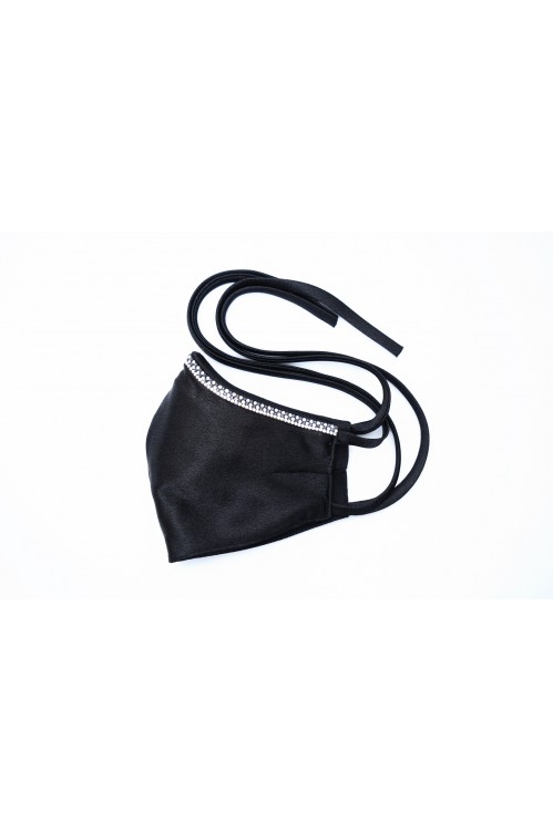 Tie Back - Satin Silk Crystal Mask (Black)