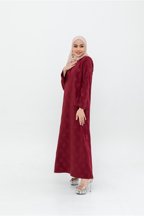 Embossed Floral  Jubah (Maroon)