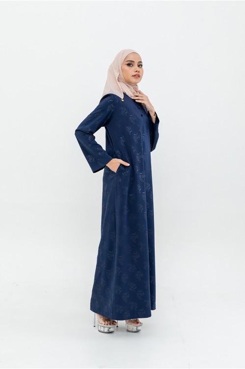 Embossed Floral Jubah (Navy)