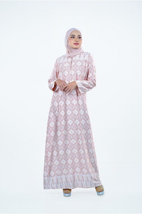 Songket Printed Jubah (Peach)