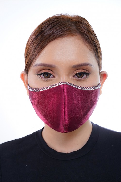 Ear Loop - Satin Silk Crystal Mask (Maroon)