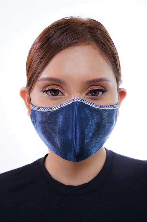 Ear Loop - Satin Silk Crystal Mask (Navy)