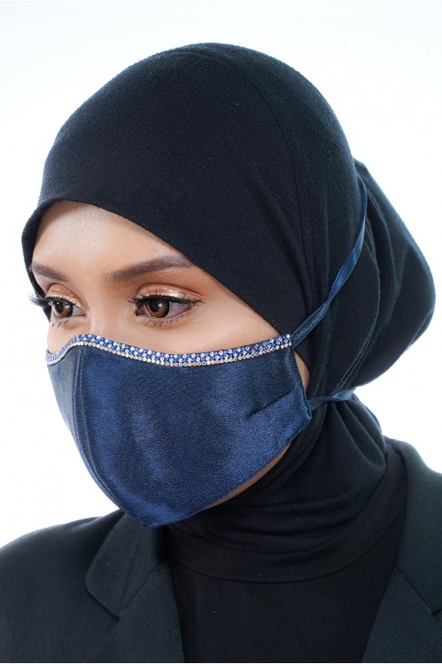 Tie Back - Satin Silk Crystal Mask (Navy)