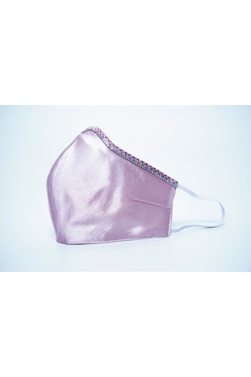 Ear Loop - Satin Silk Crystal Mask (Powder Pink)