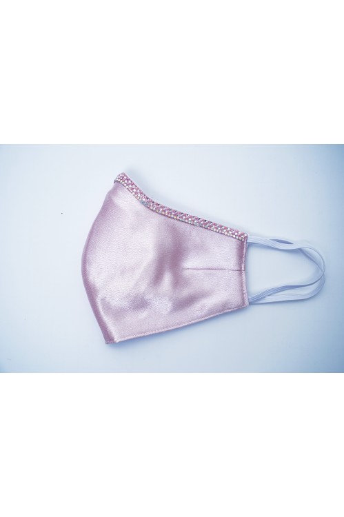 Ear Loop - Satin Silk Crystal Mask (Powder Pink)