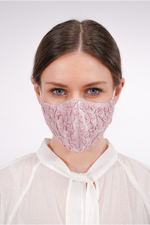 Ear Loop - Sequined Lace Mask (Babypink)