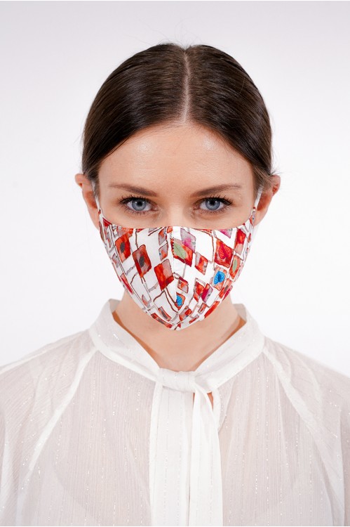 Ear Loop - Printed Silk Mask (White)