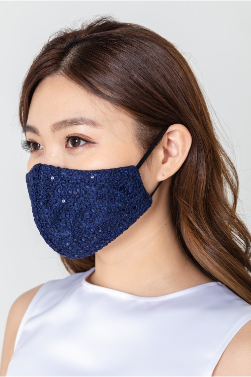 Ear Loop - Intricate Lace Mask (Navy)