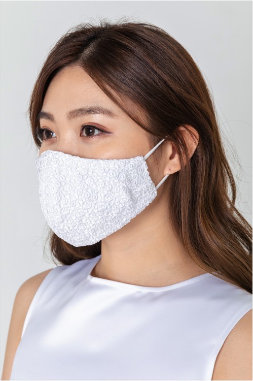 Ear Loop - Intricate Lace Mask (White)