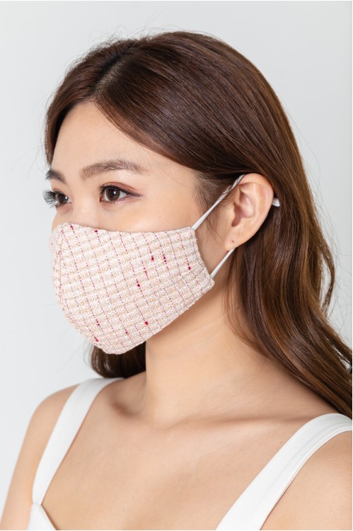 Ear Loop - Gold-Lined Tweed Mask (Pink)