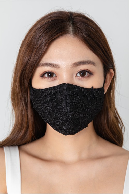 Ear Loop - Floral Lace Mask (Black)