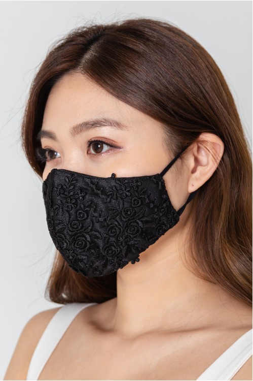 Ear Loop - Floral Lace Mask (Black)