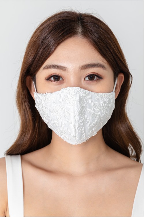 Ear Loop - Floral Lace Mask (White)