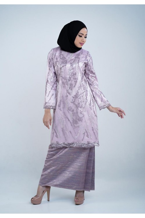 Lace Baju Kurung with Brocade Skirt (Purple)