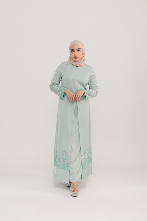 Embellished Lace Jubah (Sage Green)