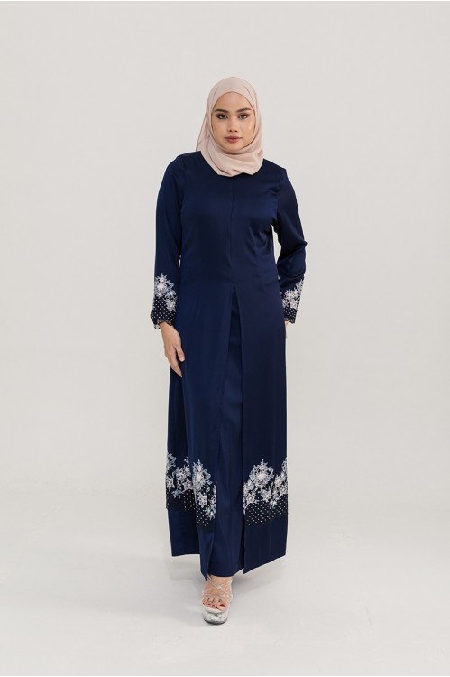 Embellished Lace Jubah (Navy/White)