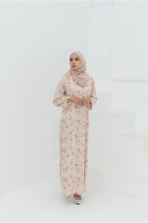 Floral Stencil Jubah (Brickred)