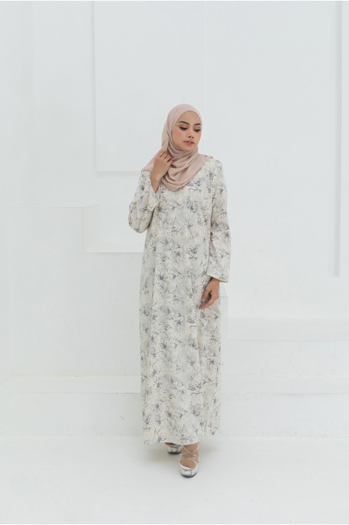 Floral Stencil Jubah (Grey)