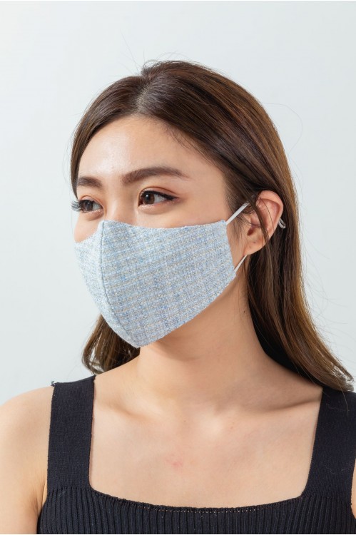 Ear Loop - Gold-Lined Tweed Mask (Babyblue)