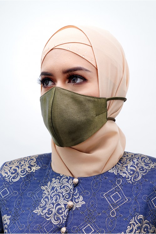 Tie Back - Satin Silk Mask (Military Green)